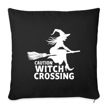 Witch Broom Saying Caution Witch Crossing - Sofa pillowcase 17,3'' x 17,3'' (45 x 45 cm) - black - Front
