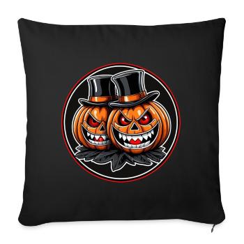 Zwei grinsende Halloweenkürbisse mit Zylinder - Sofakissenbezug 45 x 45 cm - Schwarz - Vorne