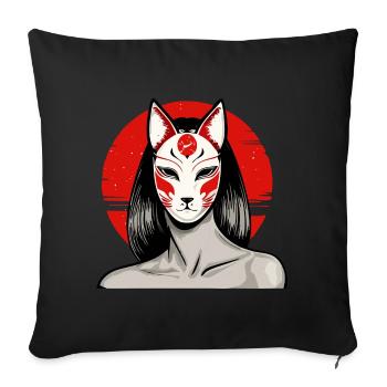 Manga Kitsune Renard Anime Kumiho Masque Manga Otaku - Housse de coussin décorative 45 x 45 cm - noir - Devant