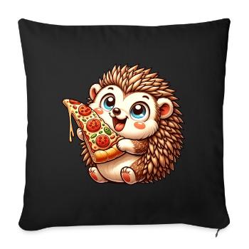 Mignon hérisson pizza amateur de bande dessinée italienne - Housse de coussin décorative 45 x 45 cm - noir - Devant