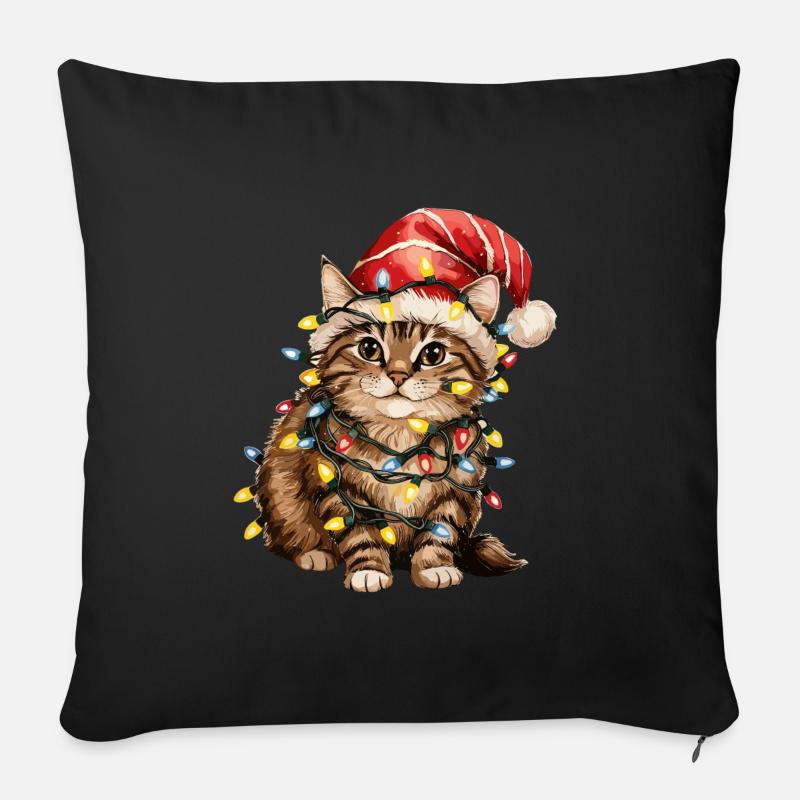 Chat de Noël - Housse de coussin décorative 45 x 45 cm - noir