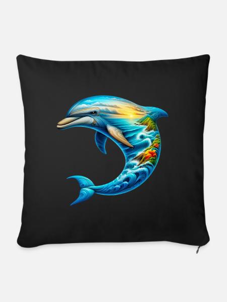 Delfin - Sofakissenbezug 45 x 45 cm - Schwarz