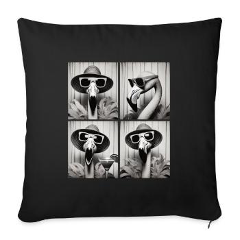 Photo Booth Flamingo – Vintage Fun en quatre poses - Housse de coussin décorative 45 x 45 cm - noir - Devant