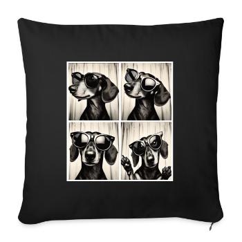 Retro photo strip with dachshund and sunglasses - Sofa pillowcase 17,3'' x 17,3'' (45 x 45 cm) - black - Front