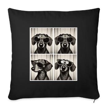 Boîte photo teckel avec lunettes de soleil - Housse de coussin décorative 45 x 45 cm - noir - Devant