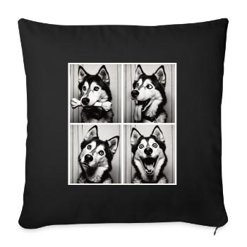Funny Husky Photo Box - Chemise de chien vintage - Housse de coussin décorative 45 x 45 cm - noir - Devant