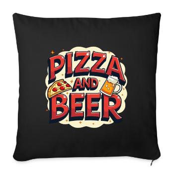 Pizza et bière Nourriture Alcool Dictons amusants - Housse de coussin décorative 45 x 45 cm - noir - Devant