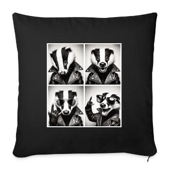 Badass Badger - Style rocker avec veste en cuir - Housse de coussin décorative 45 x 45 cm - noir - Devant