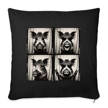 Sanglier avec lunettes de soleil – style rocker - Housse de coussin décorative 45 x 45 cm - noir - Devant