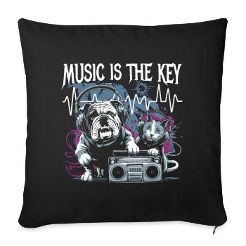 music is the key Dog and Cat Love of Animals - Sofa pillowcase 17,3'' x 17,3'' (45 x 45 cm) - black - Front