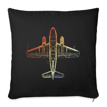 Dessin au trait d’avion vintage - Housse de coussin décorative 45 x 45 cm - noir - Devant