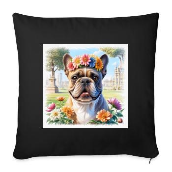 Spring French Bulldog with Floral Wreath - Sofa pillowcase 17,3'' x 17,3'' (45 x 45 cm) - black - Front