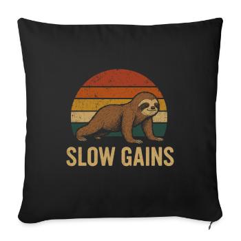 Slow Gains – Faultier Fitness Design im Retro-Stil - Sofakissenbezug 45 x 45 cm - Schwarz - Vorne