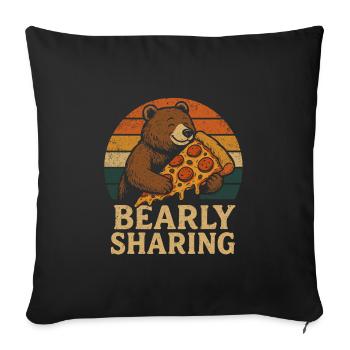 Bearly Sharing – Funny Bear with Pizza - Sofa pillowcase 17,3'' x 17,3'' (45 x 45 cm) - black - Front