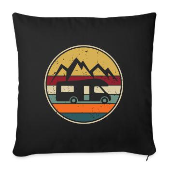 Camping-car Camping Rétro Camping-car Conducteur de camping-car - Housse de coussin décorative 45 x 45 cm - noir - Devant