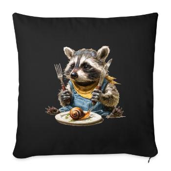 Raccoon chef with fork and knife - Sofa pillowcase 17,3'' x 17,3'' (45 x 45 cm) - black - Front
