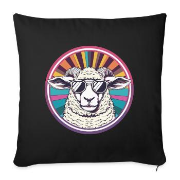 Mouton solaire avec des lunettes de soleil rétro - Housse de coussin décorative 45 x 45 cm - noir - Devant