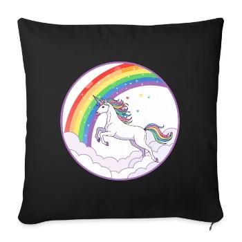 Rainbow Unicorn Over Clouds Hearts Motif - Sofa pillowcase 17,3'' x 17,3'' (45 x 45 cm) - black - Front