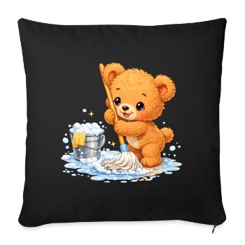 Children's Shirt Bear Cleaning Spring Cleaning Cute - Sofa pillowcase 17,3'' x 17,3'' (45 x 45 cm) - black - Front