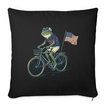  Funny Frog Riding Bicycle with American Flag - Sofakissenbezug 45 x 45 cm - Schwarz - Vorne