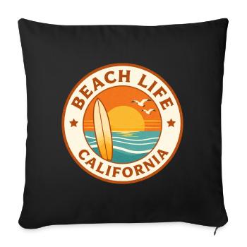 Beach Life California Surf Badge - Sofa pillowcase 17,3'' x 17,3'' (45 x 45 cm) - black - Front