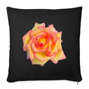 Art de la fleur de rose jaune rose rose enflammée - Housse de coussin décorative 45 x 45 cm - noir - Devant