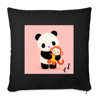 Peluche panda doux avec un ami singe - Housse de coussin décorative 45 x 45 cm - noir - Devant