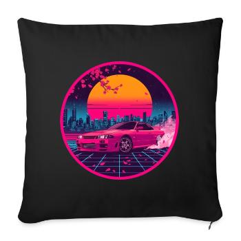 Retro 90er JDM R33 Sakura City Raster-Emblem - Sofakissenbezug 45 x 45 cm - Schwarz - Vorne