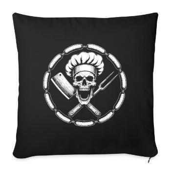 Kochschädel Logo mit Messer und Gabel - Sofakissenbezug 45 x 45 cm - Schwarz - Vorne