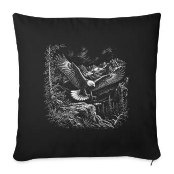 Flying bald eagle with mountain landscape - Sofa pillowcase 17,3'' x 17,3'' (45 x 45 cm) - black - Front