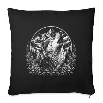 Howling wolf in mountain landscape in engraving style - Sofa pillowcase 17,3'' x 17,3'' (45 x 45 cm) - black - Front