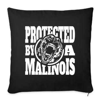 Protected by a MALINOIS Belgian Malinois Wilsigns - Sofa pillowcase 17,3'' x 17,3'' (45 x 45 cm) - black - Front