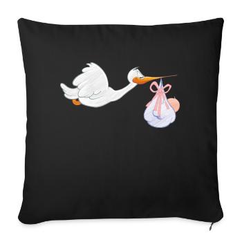 Cigogne avec bébé - Housse de coussin décorative 45 x 45 cm - noir - Devant