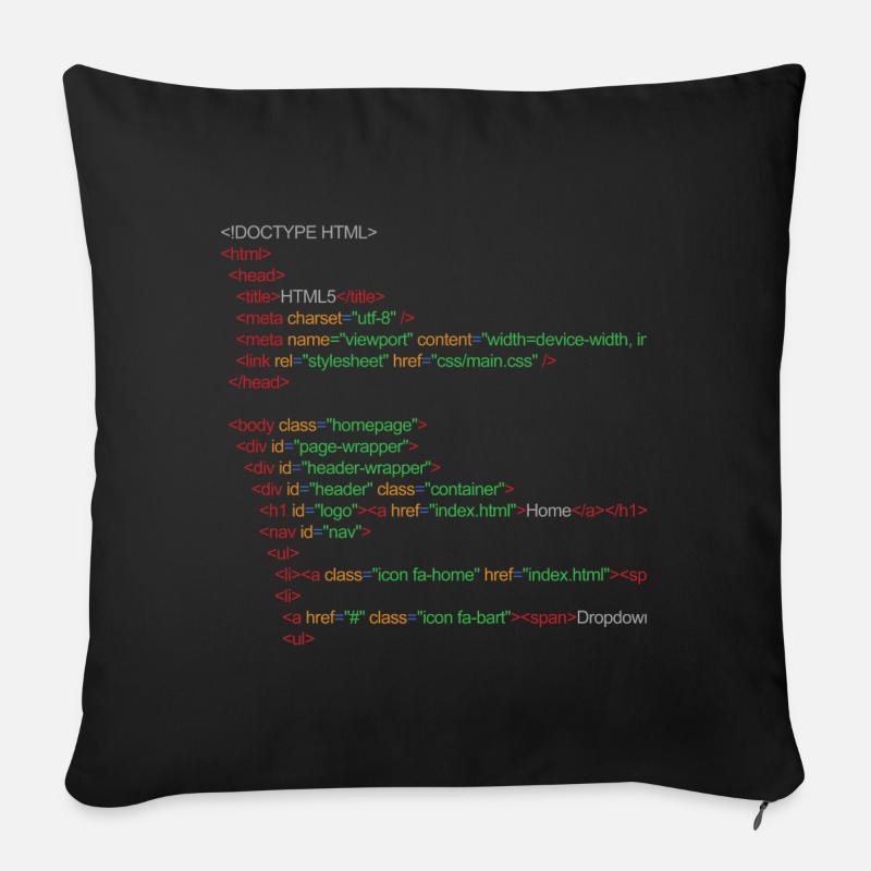 Code HTML5 - Housse de coussin décorative 45 x 45 cm - noir
