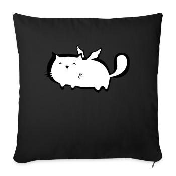 ange chat potelé mignon avec des ailes d'ange enfants - Housse de coussin décorative 45 x 45 cm - noir - Devant