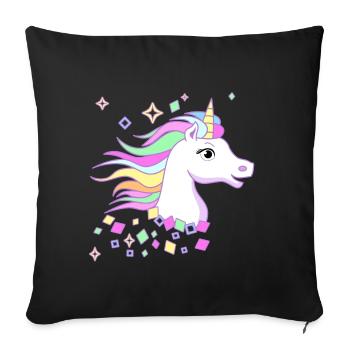 Douce Licorne avec des diamants, des étoiles et de beaux yeux - Housse de coussin décorative 45 x 45 cm - noir - Devant