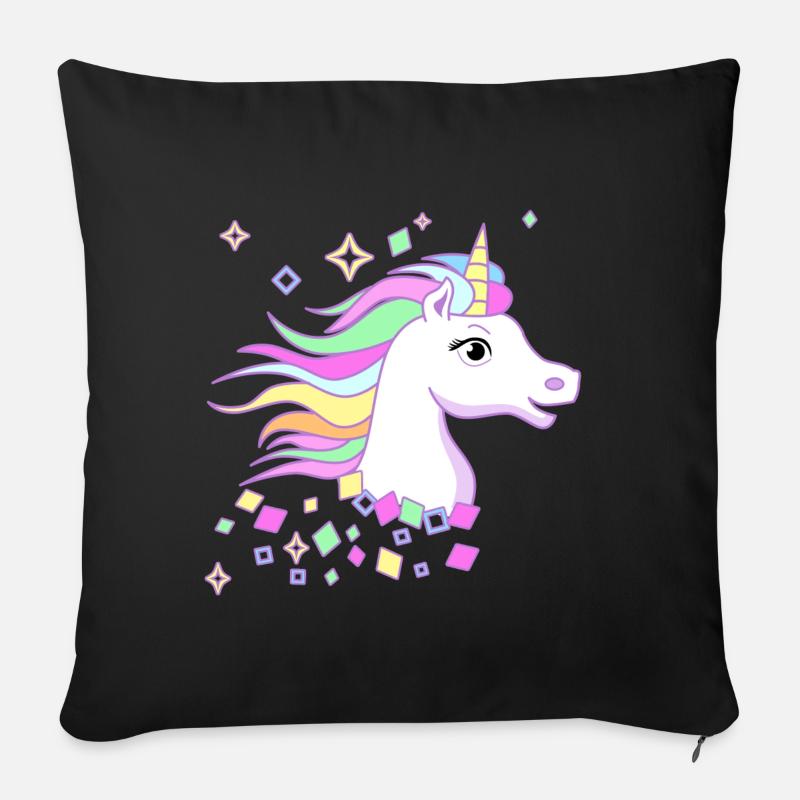 Douce Licorne avec des diamants, des étoiles et de beaux yeux - Housse de coussin décorative 45 x 45 cm - noir