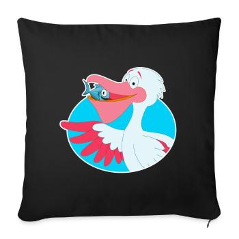 Cadeau de bande dessinée poisson oiseau pélican - Housse de coussin décorative 45 x 45 cm - noir - Devant