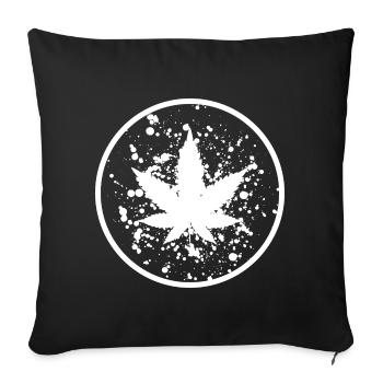 Feuille de cannabis Taches de peinture en cercle - Housse de coussin décorative 45 x 45 cm - noir - Devant