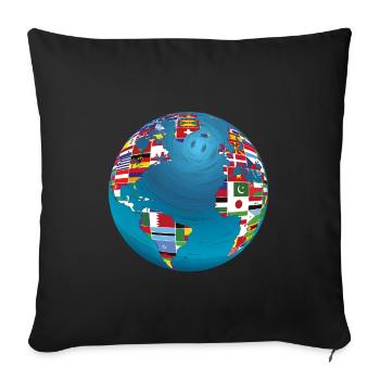 World map globe earth globe country flags continents - Sofa pillowcase 17,3'' x 17,3'' (45 x 45 cm) - black - Front
