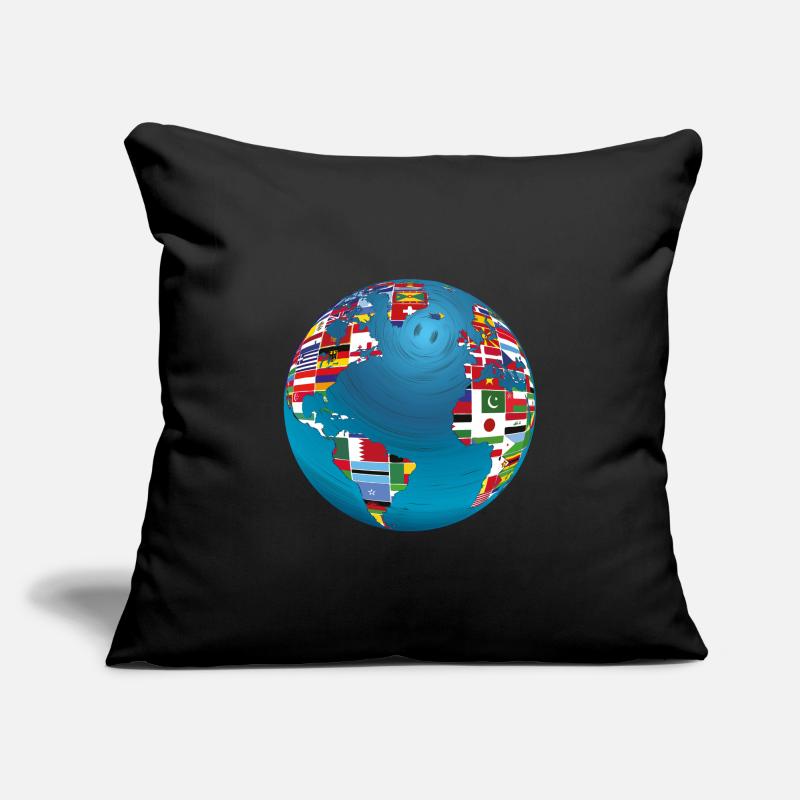 Carte du monde globe terrestre globe pays drapeaux continents Housse de coussin décorative 45 x 45 cm