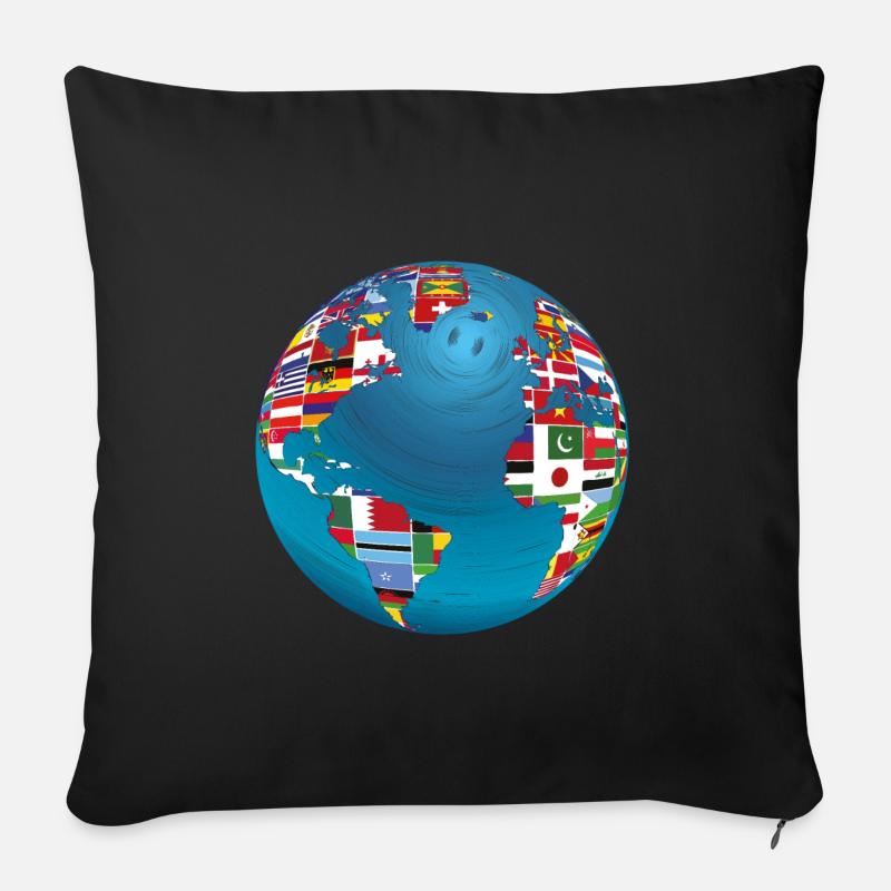 Weltkarte Globus Erdkugel Landesflaggen Kontinente - Sofakissenbezug 45 x 45 cm - Schwarz