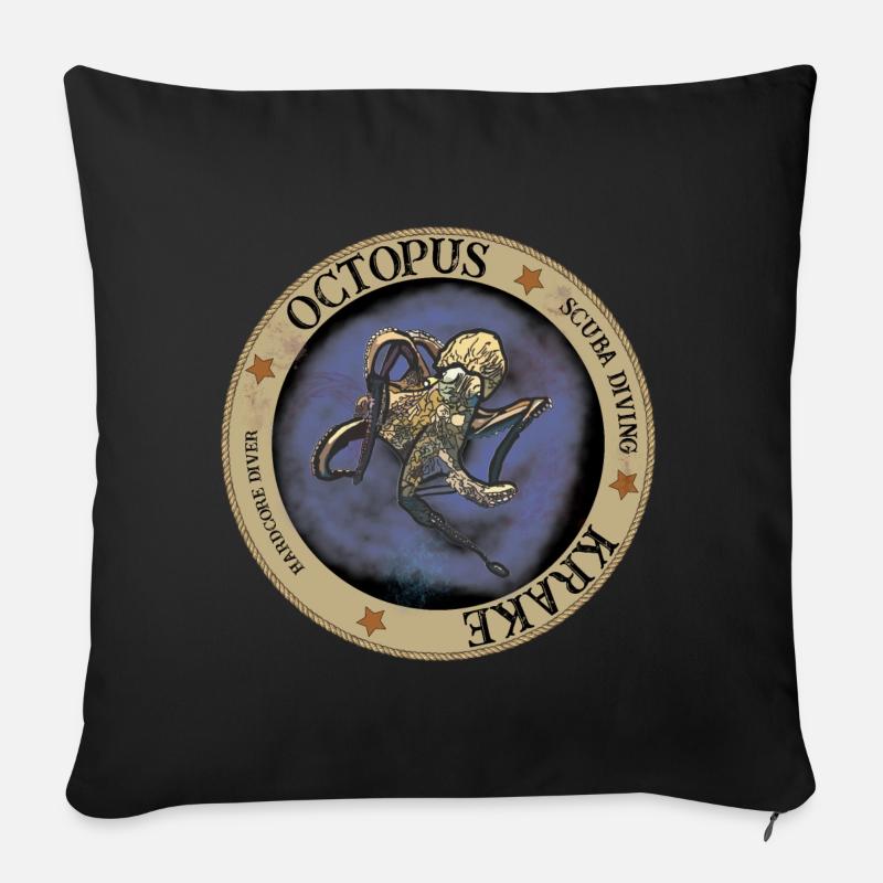 Pieuvre - Pieuvre - Plongée - Plongée sous-marine - Housse de coussin décorative 45 x 45 cm - noir