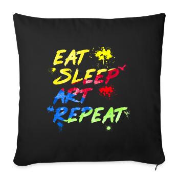 Kunst Wasserfarbe eat sleep art repeat - Sofakissenbezug 45 x 45 cm - Schwarz - Vorne