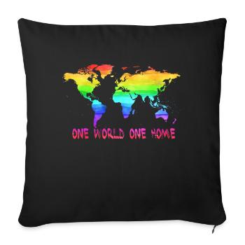 Un monde un monde carte du monde - Housse de coussin décorative 45 x 45 cm - noir - Devant