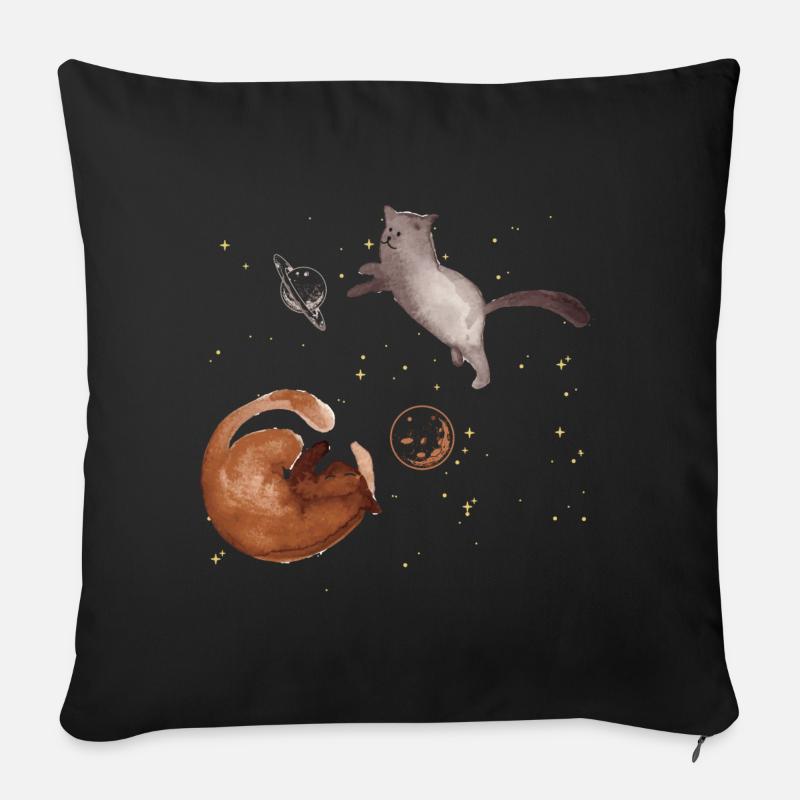 Univers de la planète Cosmos Cat - Housse de coussin décorative 45 x 45 cm - noir