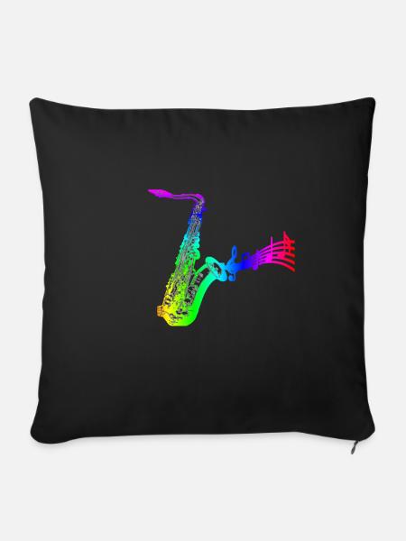 saxophon mit Noten bunt - Sofakissenbezug 45 x 45 cm - Schwarz