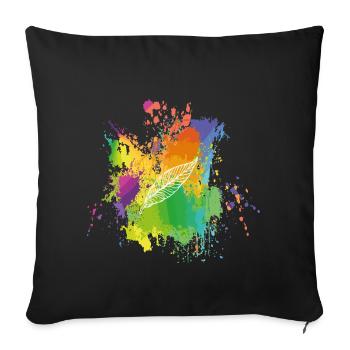 Feder in buntem Klecks, Regenbogen - Sofakissenbezug 45 x 45 cm - Schwarz - Vorne