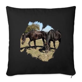 Two horses while grazing in the paddock - Sofa pillowcase 17,3'' x 17,3'' (45 x 45 cm) - black - Front