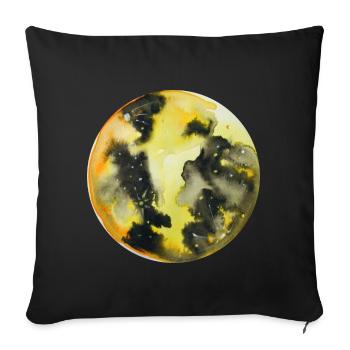 Aquarelle peinte à la main jaune pleine lune - Housse de coussin décorative 45 x 45 cm - noir - Devant